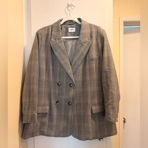 Castro Glen Plaid Double-Breasted Oversized Blazer | Tan/Black | Size 44